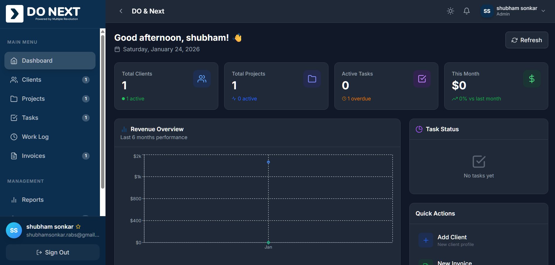 DO NEXT Dashboard - Project Management Interface